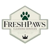 Fresh Paws Cleaning Services logo with paw print and crown on hexagonal badge